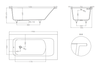 Ванна из искусственного камня Salini Orlanda Plus S-Sense 102014MRH 190x100см RAL снаружи